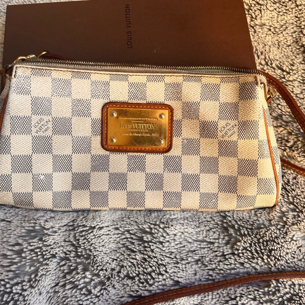 Louis Vuitton Checkered Clutch in White and Brown